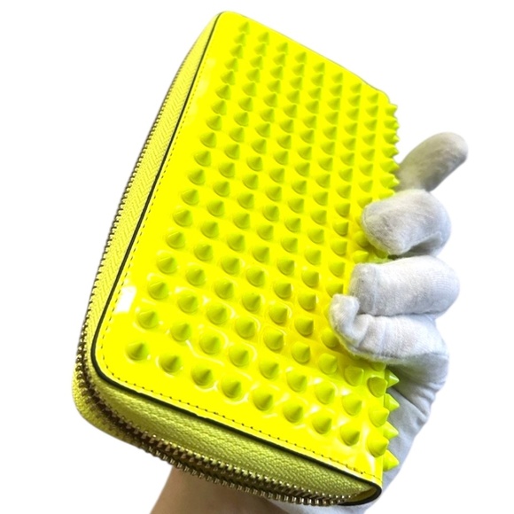 Christian Louboutin Panettone Studded Neon Yellow Long Zip Wallet - Picture 4 of 6